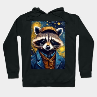 Cool Raccoon Animal  Portrait Painting in a Van Gogh Starry Night Art Style Hoodie